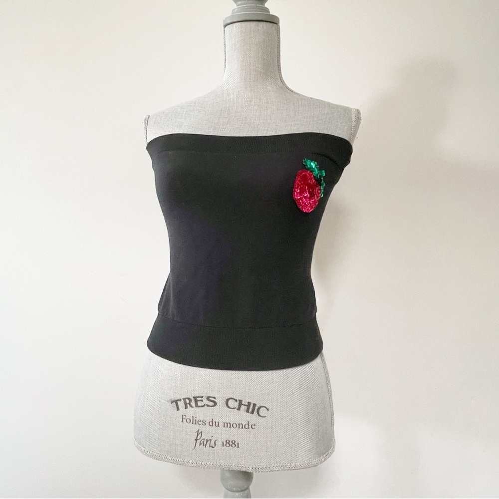 Y2K 1990’s bandeau sequin apple cropped tube top black size small